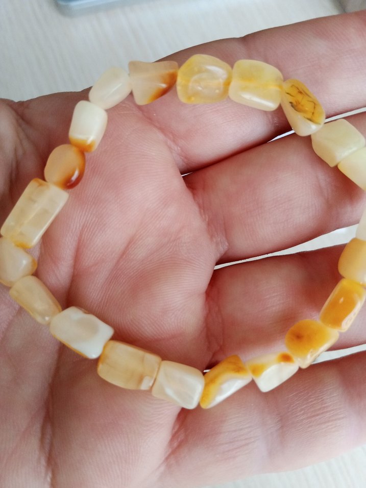 Damla Kehribar bileklik 4 gram 19 cm Bej Boncuklu Bohem Bileklik - Görsel 3