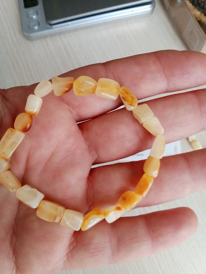 Damla Kehribar bileklik 4 gram 19 cm Bej Boncuklu Bohem Bileklik - Görsel 2