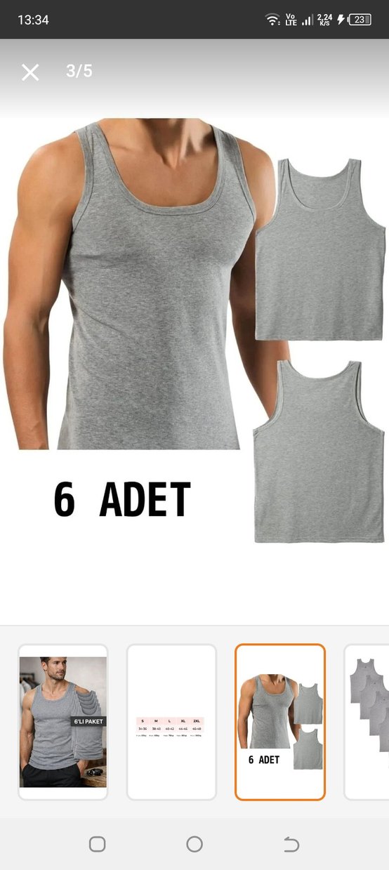 Erkek Gri Atlet 6'lı  normal L beden atlet - Görsel 4