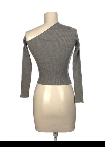 Gri Asimetrik Straplez Triko Kazak - Görsel 2