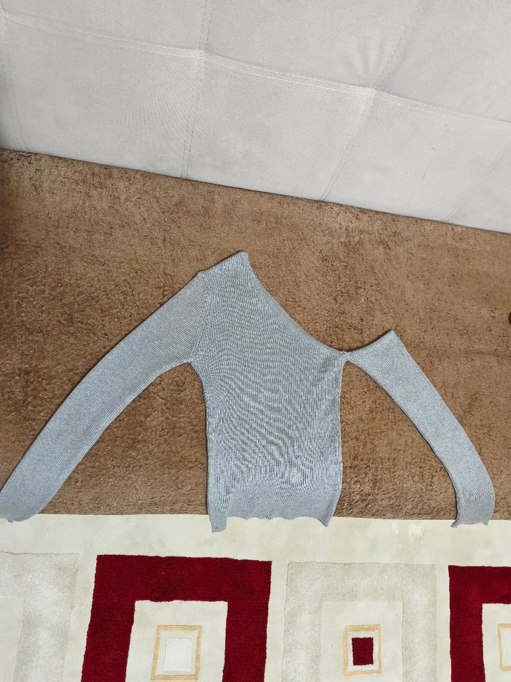 Gri Asimetrik Straplez Triko Kazak - Görsel 4