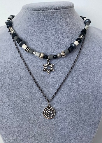 Gri Boncuklu Gotik Midi spiral kolye