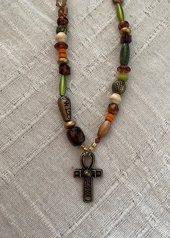 Uzun Etnik Boncuklu Bohem Ankh Kolye