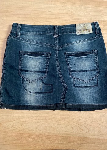 Düğmeli Koyu Mavi Mini Kot Etek - Görsel 2