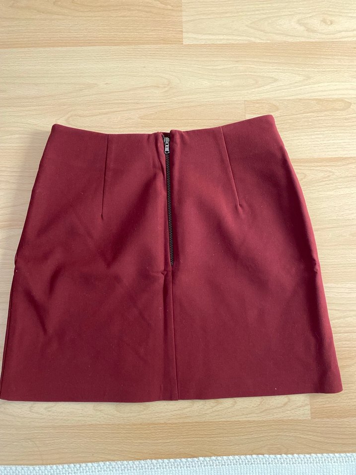 Codentry(Adil Işık) Bordo Fermuarlı Mini Etek - Görsel 2