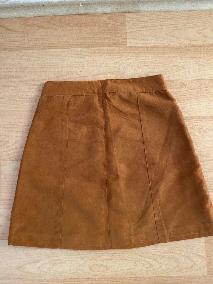 H&M Düğmeli Taba Süet Mini Etek - Görsel 2