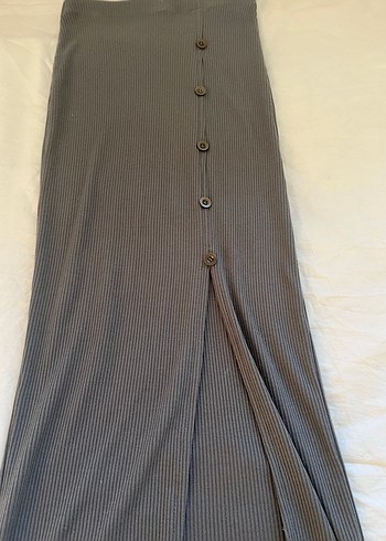 Düğmeli Gri Uzun Kadın Etek - Görsel 2