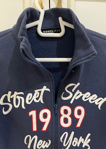 Mavi Baskılı Fermuarlı Crop Sweatshirt - Görsel 2