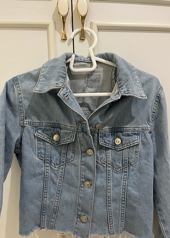 Düğmeli Gri Denim Kadın Ceket - Görsel 2