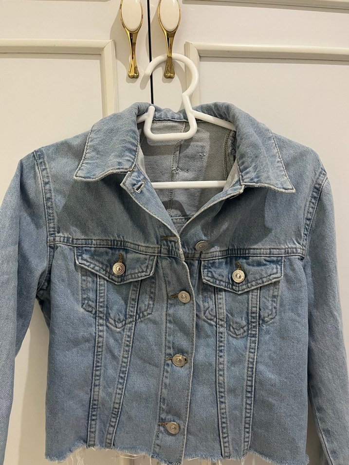 Düğmeli Gri Denim Kadın Ceket - Görsel 2