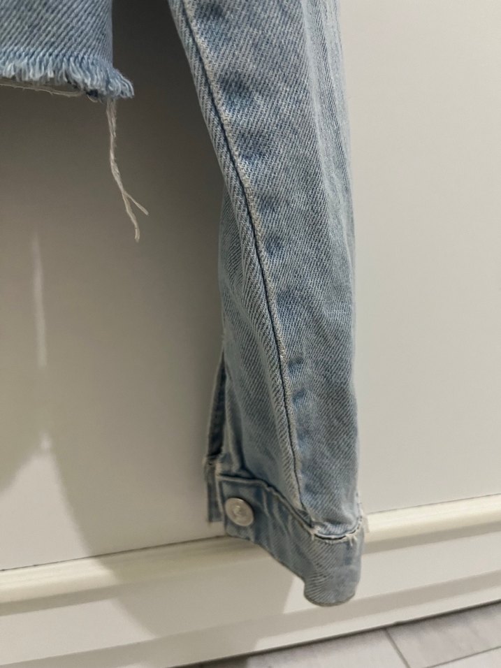 Düğmeli Gri Denim Kadın Ceket - Görsel 4