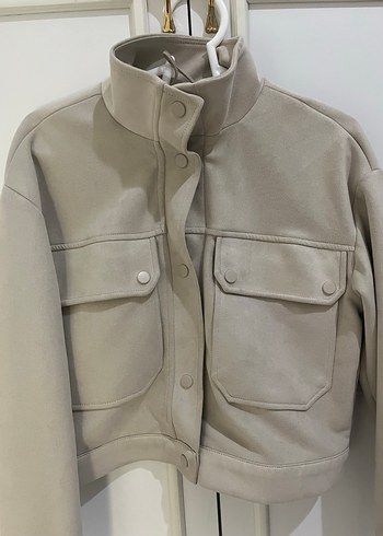 Düğmeli Bej Süet Mini Ceket - Görsel 2