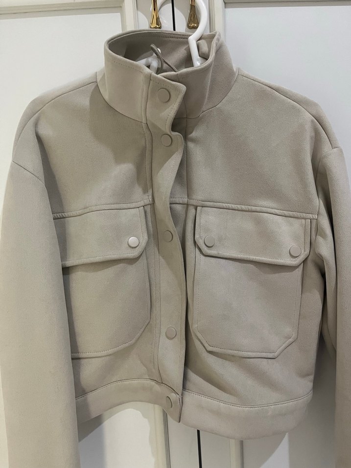 Düğmeli Bej Süet Mini Ceket - Görsel 2