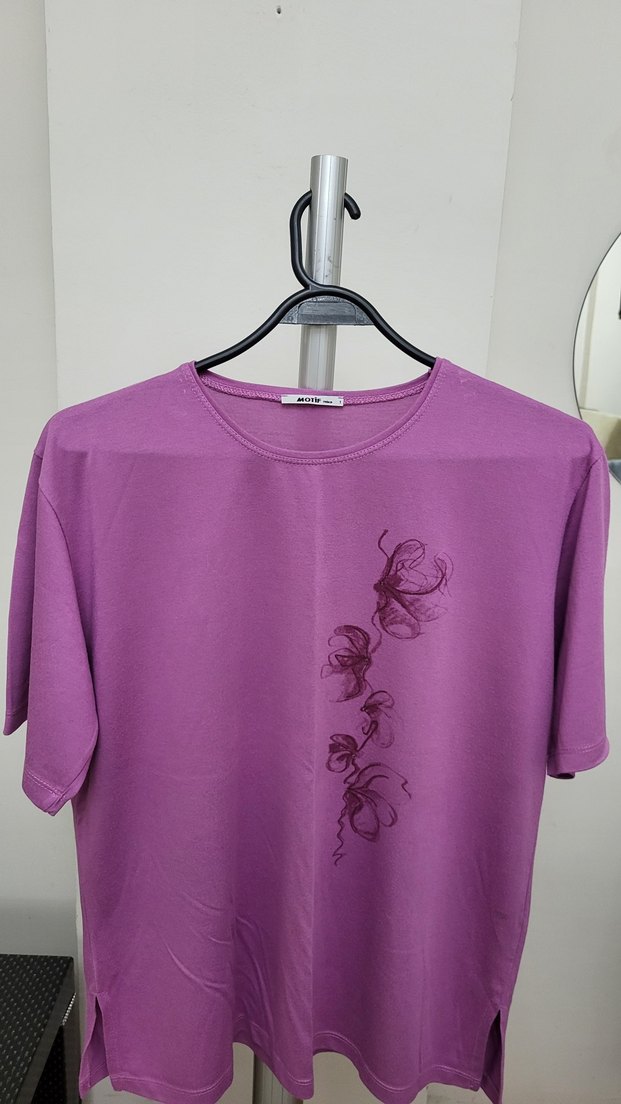 Mor pembe Arası Bir Renk Kısa Kollu Kadın Tişört - Görsel 2