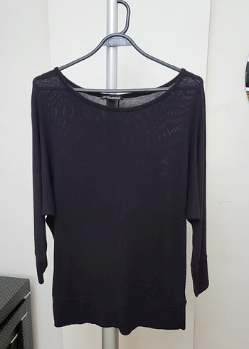 Siyah Kadın Yarasa Uzun Kollu Salaş Bluz - Görsel 2