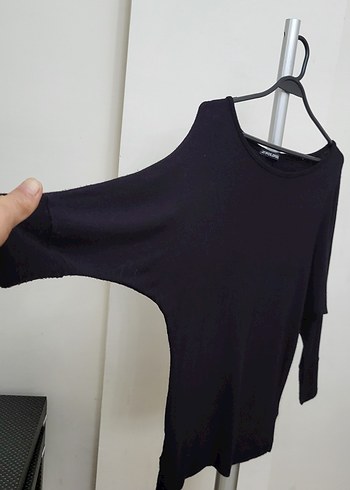 Siyah Kadın Yarasa Uzun Kollu Salaş Bluz - Görsel 6