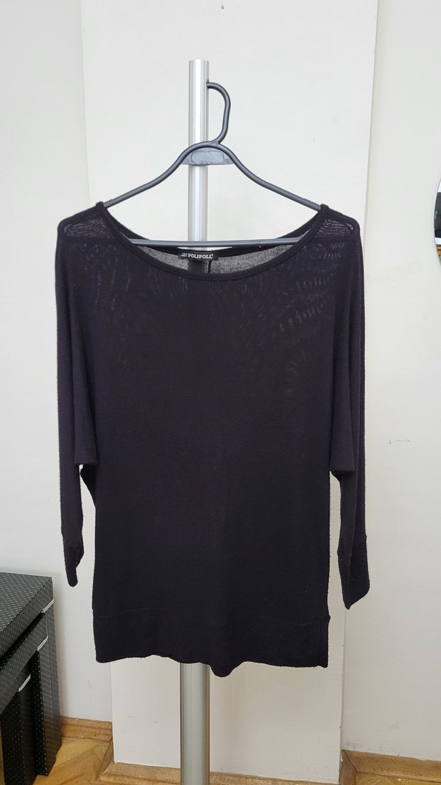 Siyah Kadın Yarasa Uzun Kollu Salaş Bluz - Görsel 2