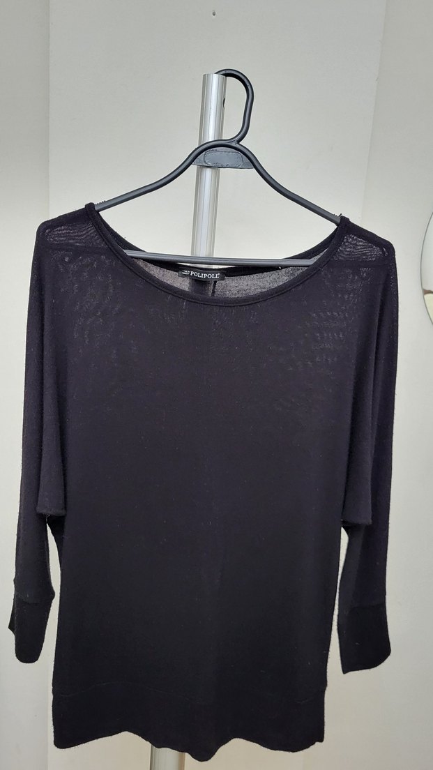 Siyah Kadın Yarasa Uzun Kollu Salaş Bluz - Görsel 4