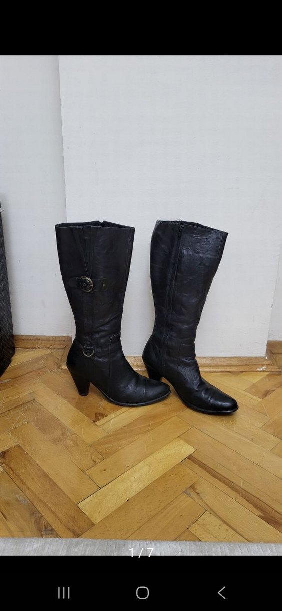 Tokalı Siyah Deri Diz Boyu Kadın Çizme - Görsel 2