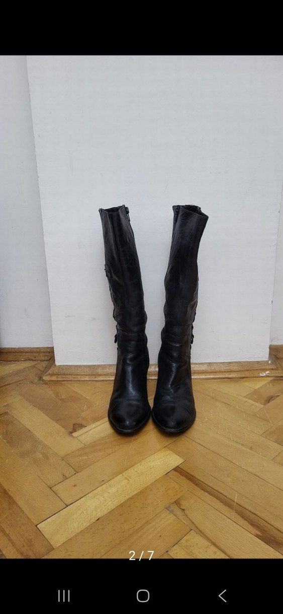 Tokalı Siyah Deri Diz Boyu Kadın Çizme - Görsel 3