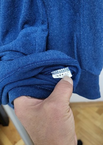 Uzun Kollu Kemerli Mavi Denim Kadın Kazak - Görsel 4