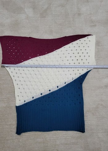 Renkli Örgü Kadın Kısa Kollu Kazak - Görsel 6