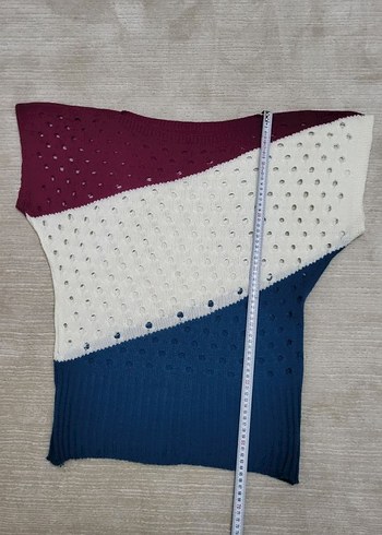 Renkli Örgü Kadın Kısa Kollu Kazak - Görsel 5