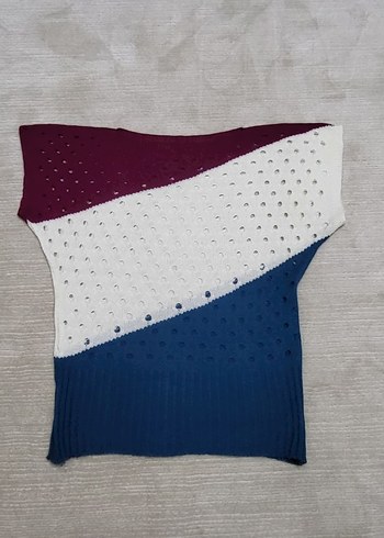 Renkli Örgü Kadın Kısa Kollu Kazak - Görsel 4