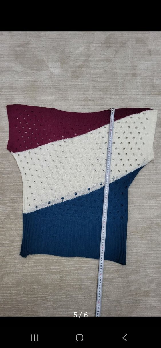 Renkli Örgü Kadın Kısa Kollu Kazak - Görsel 5