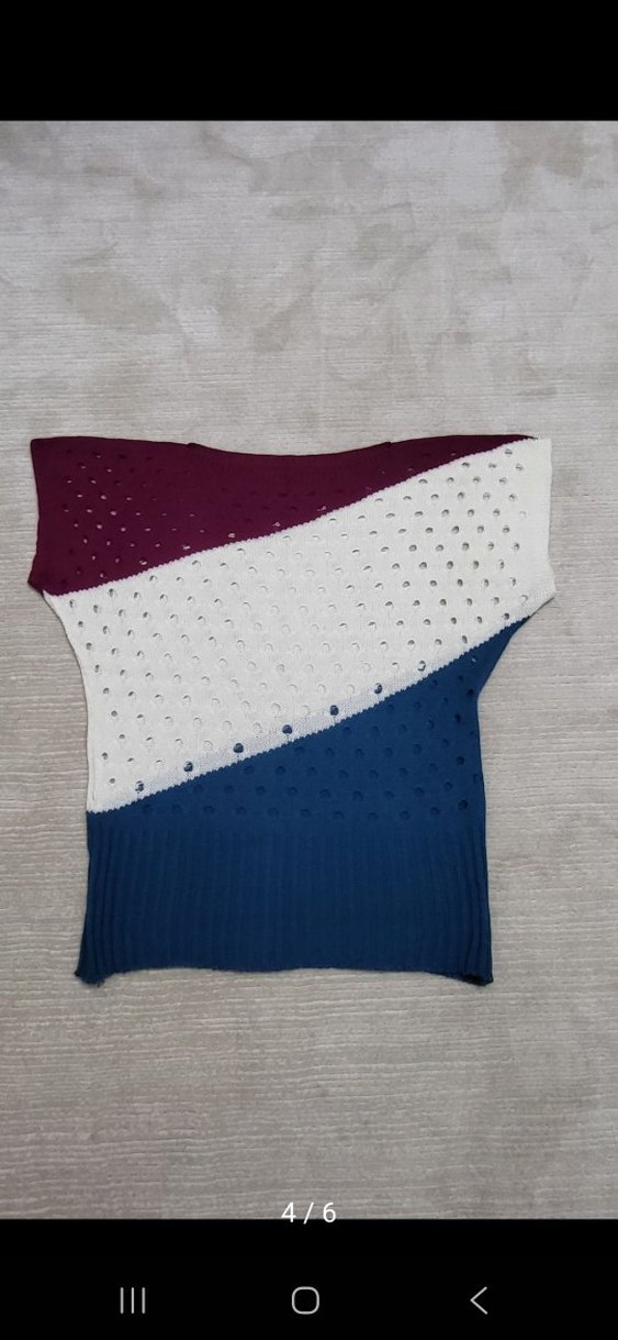 Renkli Örgü Kadın Kısa Kollu Kazak - Görsel 4