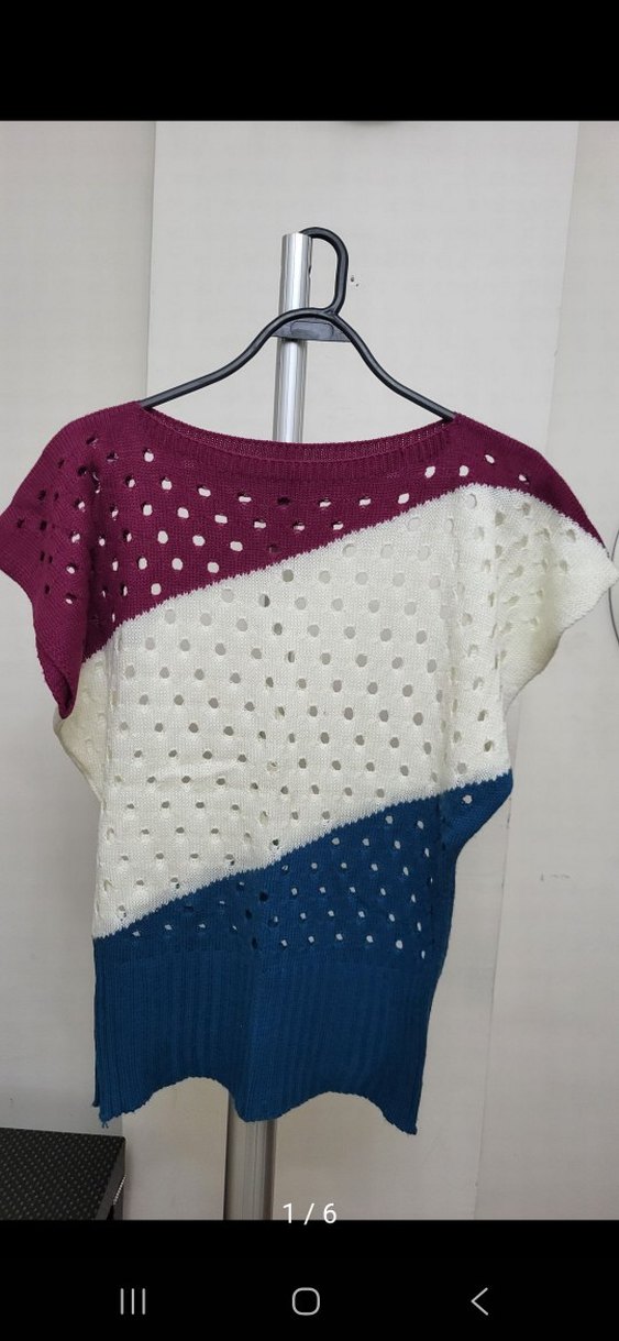 Renkli Örgü Kadın Kısa Kollu Kazak - Görsel 3