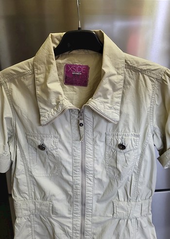 Bej Kısa Kollu Düğmeli Çocuk Keten Gömlek - Görsel 2