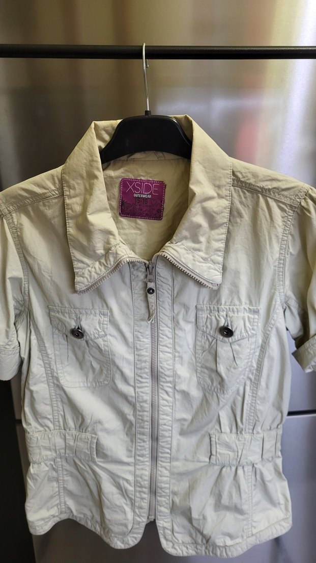 Bej Kısa Kollu Düğmeli Çocuk Keten Gömlek - Görsel 2