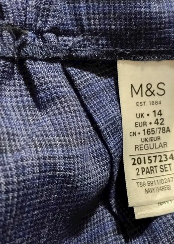 Marks & Spencer M S Lacivert İnce Desenli Pantolon