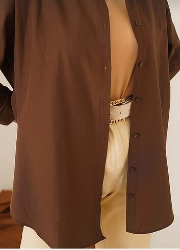42 Beden kahverengi Renk OVERSIZE BASIC GÖMLEK KAHVE