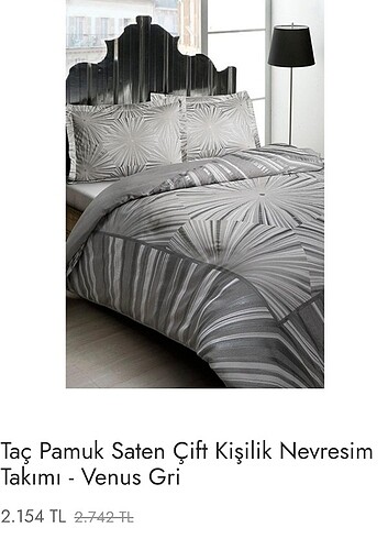 Taç Venüs Pamuk Saten Gri Nevresim Takımı