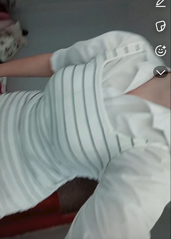 m Beden beyaz Renk Çizgili Uzun Kollu Beyaz Elbise
