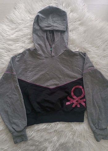 Gri Kapüşonlu Kız çocuk Sweatshirt - Görsel 5