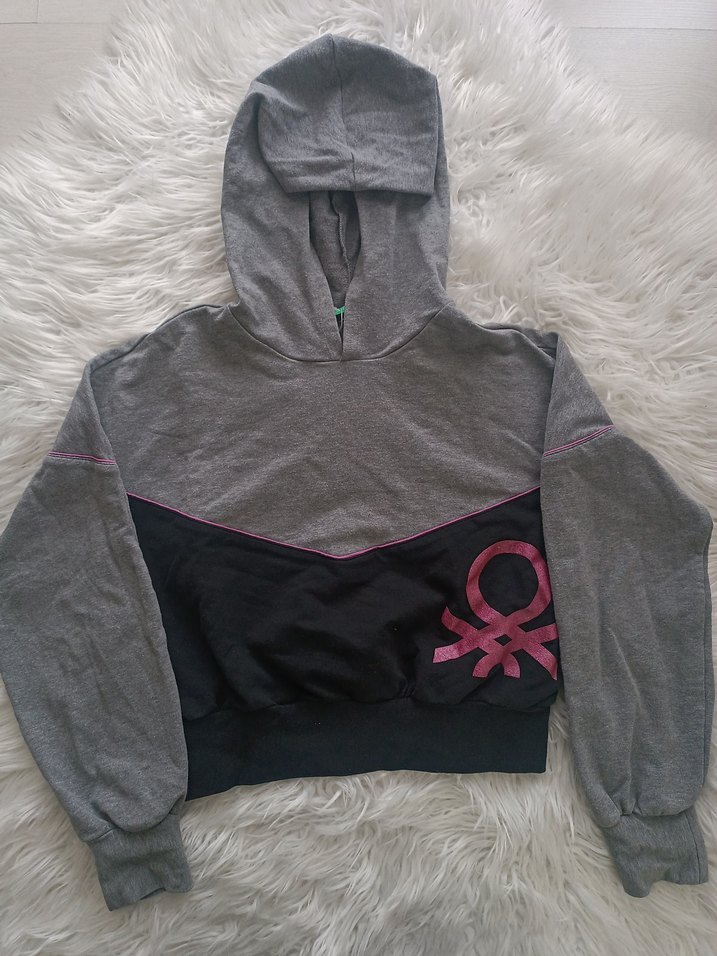 Gri Kapüşonlu Kız çocuk Sweatshirt - Görsel 5