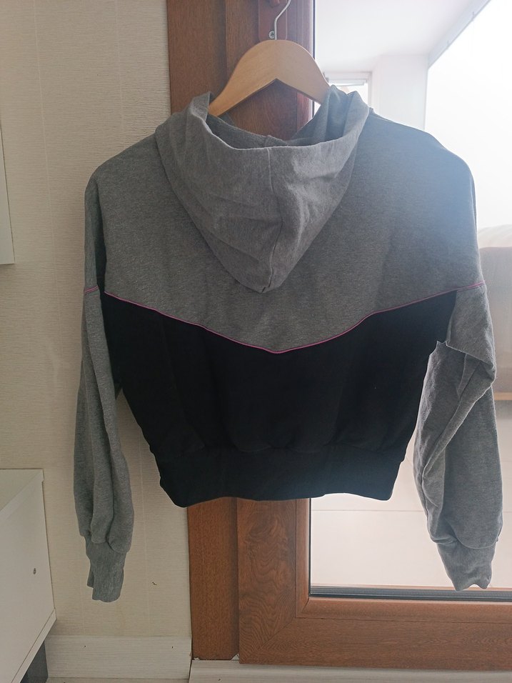 Gri Kapüşonlu Kız çocuk Sweatshirt - Görsel 3