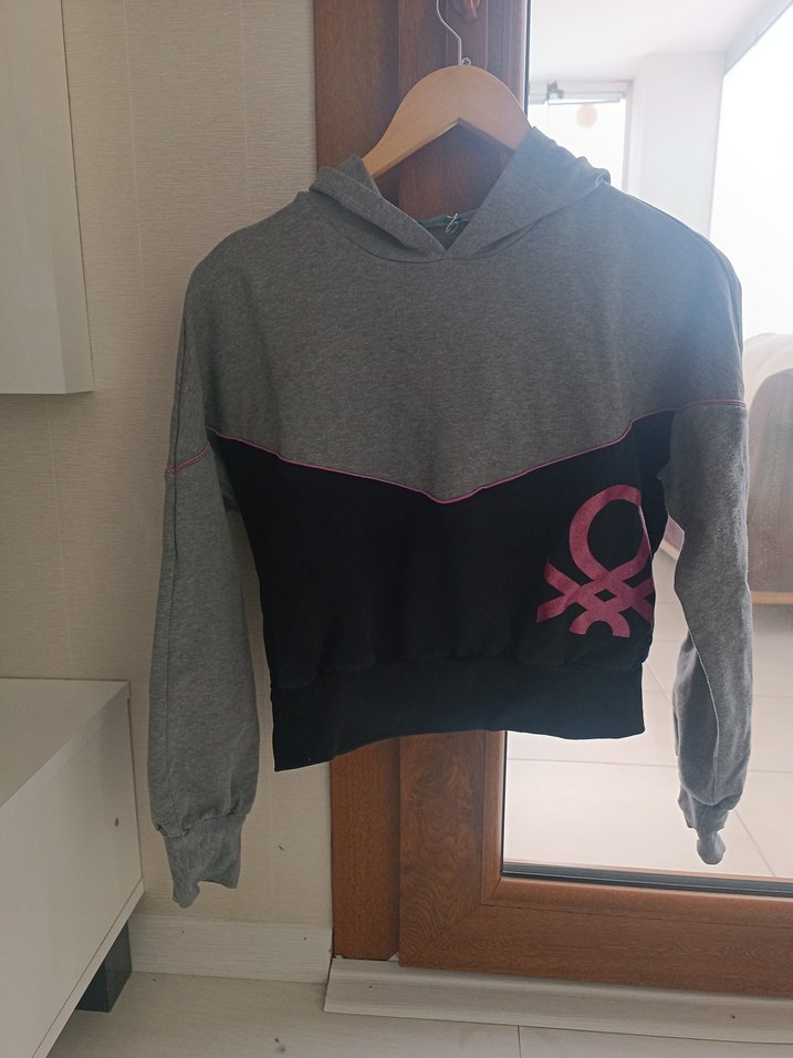 Gri Kapüşonlu Kız çocuk Sweatshirt - Görsel 2