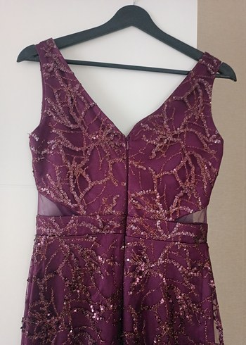 Mor Drapeli Uzun Abiye Elbise - Görsel 5