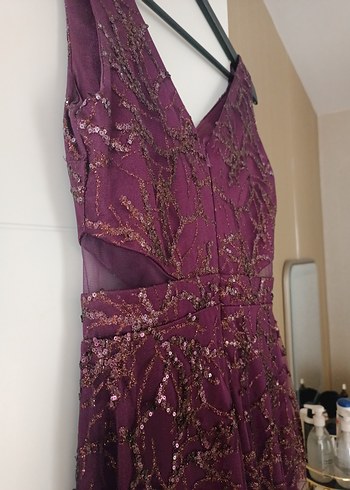 Mor Drapeli Uzun Abiye Elbise - Görsel 3