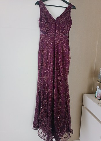 Mor Drapeli Uzun Abiye Elbise - Görsel 2