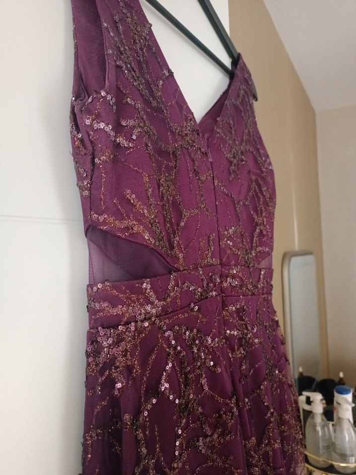 Mor Drapeli Uzun Abiye Elbise - Görsel 3