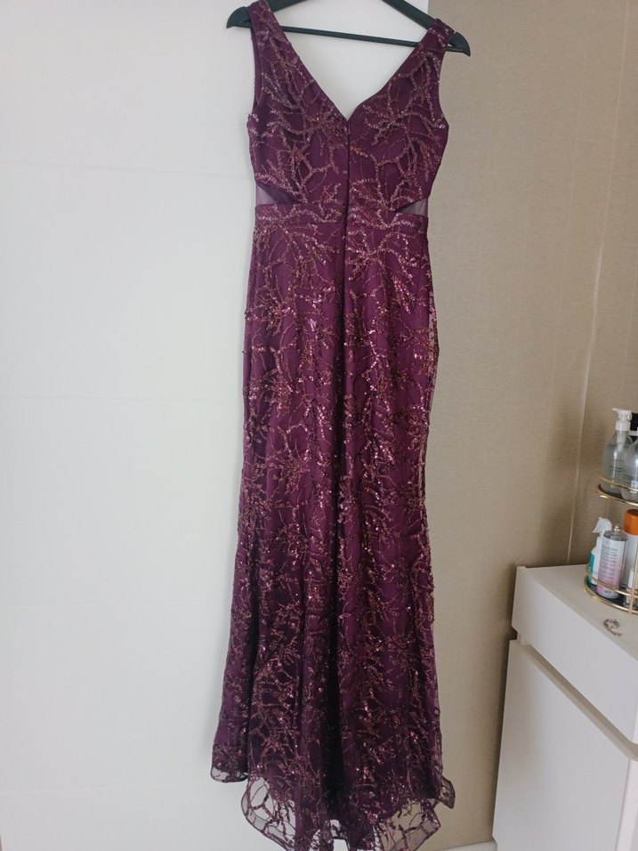 Mor Drapeli Uzun Abiye Elbise - Görsel 2