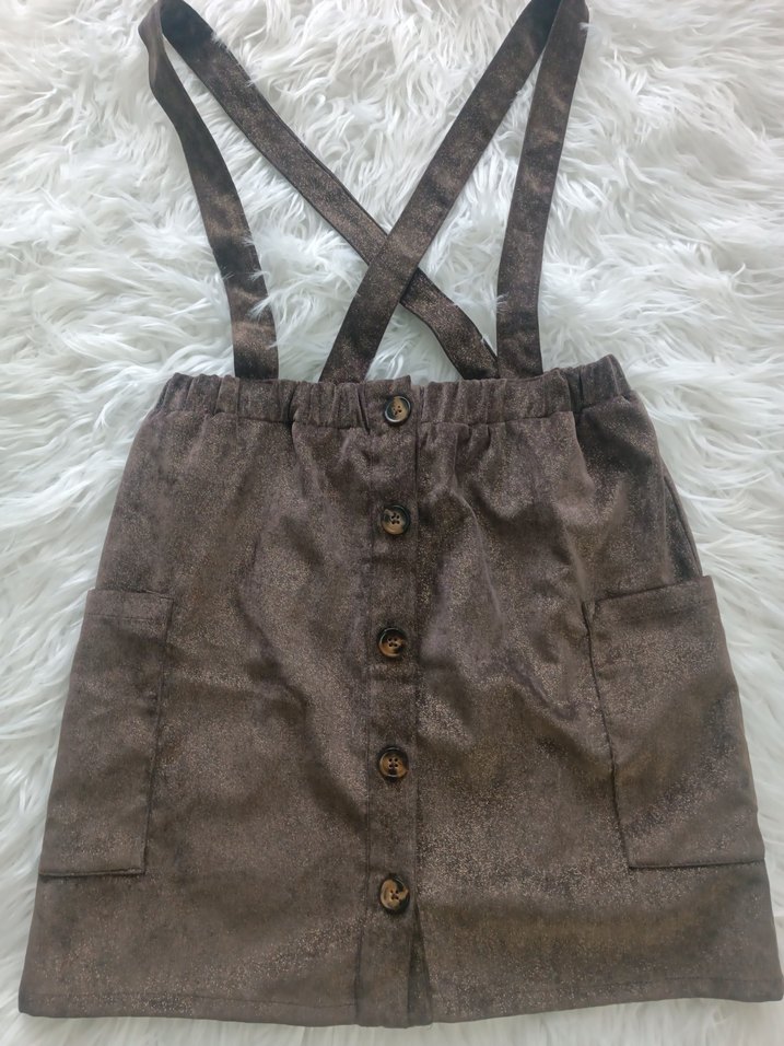 Kahverengi Süet Askılı Midi Salopet - Görsel 2