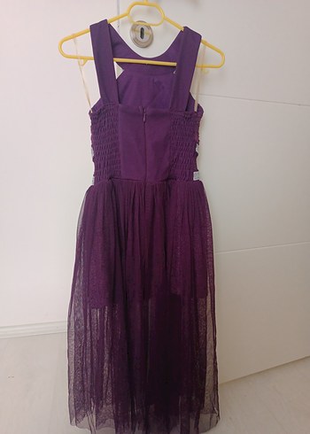 Mor Dantel Detaylı Uzun Abiye Elbise kız çocuk - Görsel 2