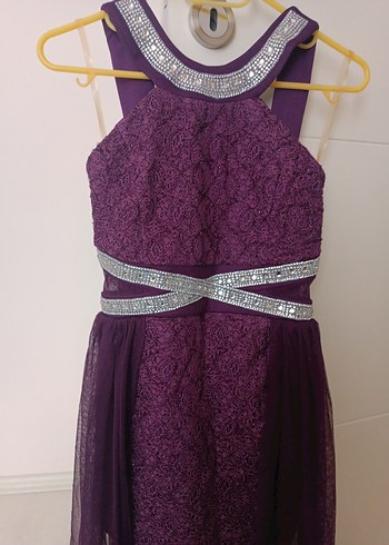 Mor Dantel Detaylı Uzun Abiye Elbise kız çocuk - Görsel 4