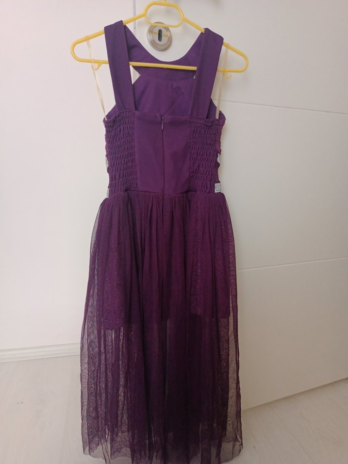 Mor Dantel Detaylı Uzun Abiye Elbise kız çocuk - Görsel 2